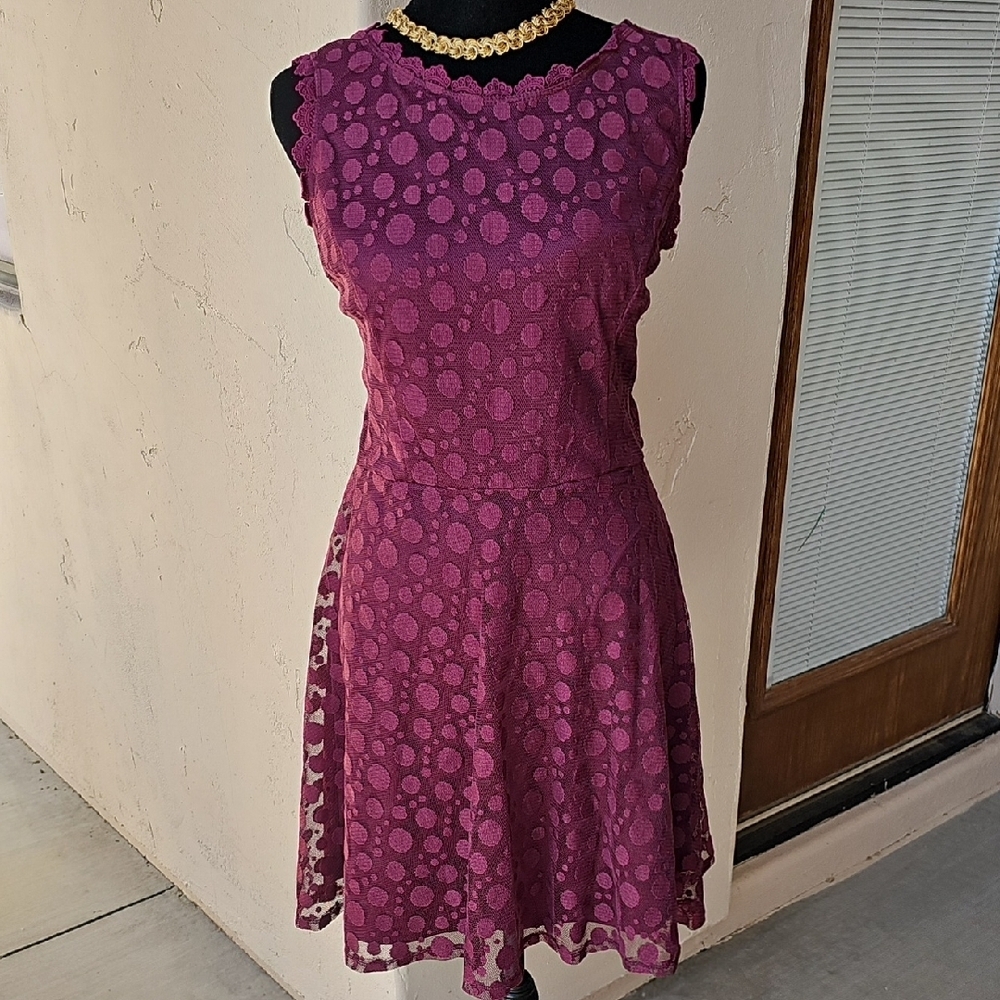 Lily Rose Red Sleeveless Plum color Crew Neck lace overlay Sundress size XL